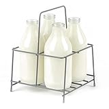 LIVIVO Milk Bottle Holder Doorstep - Sturdy Milk Crate for Glass Milk Bottle - Spacious Sleek Carrier for Wine, Beer, Milk Box for Doorstep, Powder Coated Sturdy Holder with Handle (4 Bottles)
