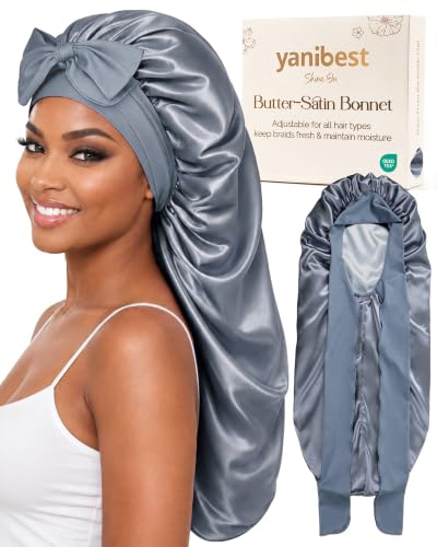 YANIBEST Double Layer Extra Long Bonnet, Adjustable Satin Sleep Bonnet Blue
