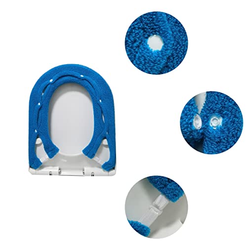 XINFAWE Weicher, Warmer Toilettensitzbezug, dick, dehnbar, waschbar, universal, Toilettensitz-Matte, Knopf-Stil, Toilettensitzkissen(Tiefsee-Blau) – Bild 5