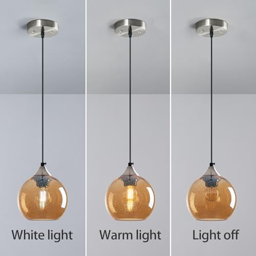 Image of Amber Glass Pendant Lights Kitchen Island Globe Pendant Light Fixtures Modern Pendant Lighting for Bedroom Living Dining Room Light Fixture (5.9 in, 3 Pack)