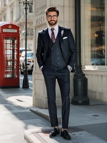 3 Pieces Pinstripe Suit for Men Slim Fit Double Breasted Big and Tall Men Pinstripe Suit Mens Wedding Suits XXS4