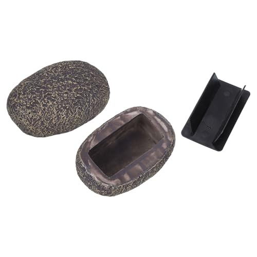sourcing map Fake Rock Key Hider, Hide A Spare Key Outdoor Waterproof Fake Rock Hider Decoration Safe Storage Lock Box for Outside Garden Decoration, Light Brown