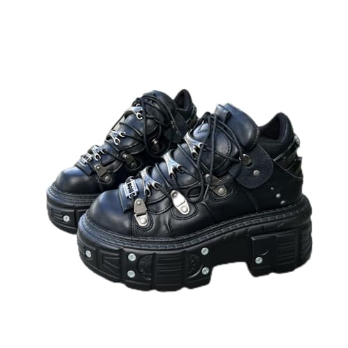 Vintage Women and Men Black Platform Sneakers Shoes Metal Decoration Gothic Retro Thick Sole Punk Shoes