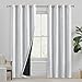 Xwincel 100% Blackout Curtains White and Silver Foil Pattern Curtains 84 Inch Length for Living Room Metallic Silver Wave Print Drapes for Bedroom Thermal Insulated Grommet Window Curtains 2 Panel Set