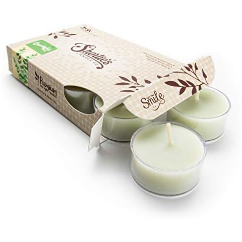 Eucalyptus Leaf Tealight Candles Highly Scented - Made With Essential & Natural Oils - Green Tea-Light Candles 6-Pack - Clean Tea Lights Collection Cover