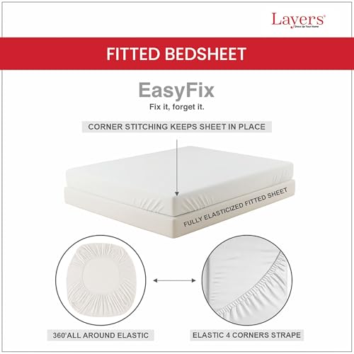 Image of Layers 100% Cotton Fitted Sheet for King Size Bed | Lumina Floret Collection | 144 TC Soft & Breathable | Floral Print with 2 Pillow Covers | Wrinkle Free & Colorfast | 3 Pc Bedding Set - Multicolor