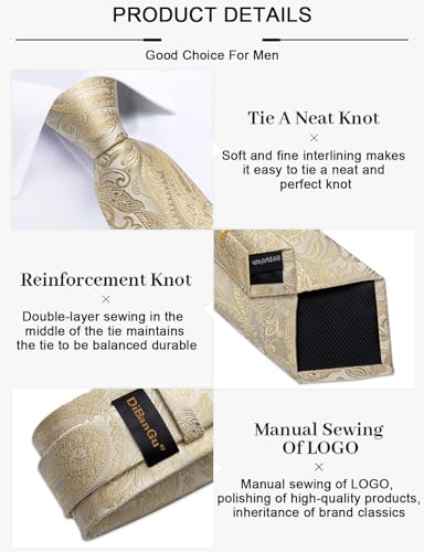 Image of DiBanGu Paisley Ties for Men Silk Necktie and Pocket Square Cufflinks Tie Clip Set Woven Classic Mens Tie for Wedding Party