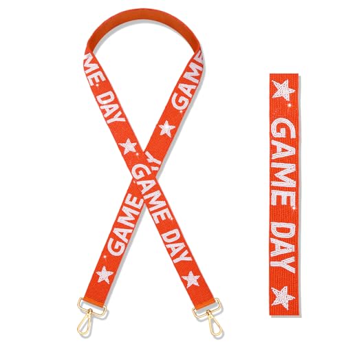 Image of Game Day Purse Straps Replacement Beaded Purse Strap Wide Crossbody Bag Straps Stadium Football Clear Bag Straps Accessories (Orange White)