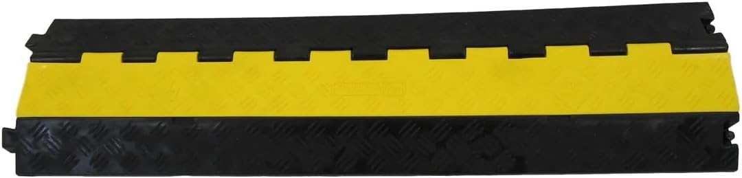 Pittman 40" CR2 Protective Pedestrian Cable Cover Ramp, 2 Channel Rubber Skid-Resistant Wire Protector for Light Traffic, Black with High-Visibility Yellow Lid (756352)