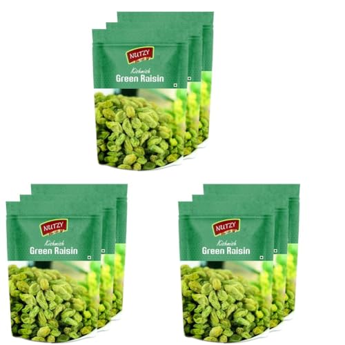 Image of Nutzy Kishmish (Green Raisins) 600 Grams (200gm X 3) - Hari Darakh | Green Raisns Nutrient-Rich Superfood for Energy |Hari Kishmish Rich Source of Potassium & Dietry Fiber - This seedless Kishmish is the Best Snack for Every Age Group | Kishmish | Delicious Snack