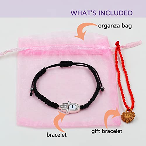 Image of Uloveido Customized A to Z 26 Letters Hand of Fatima Bracelet - Fatima Hamsa Hand Evil Eye Protection Bracelet Lucky Charm Adjustable Braided Black String