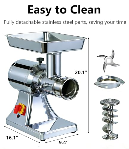 Image of #12 Electric Meat Grinder 1.3HP Grind Chicken Bones and Frozen Meat 950W | Full Stainless Steel, Home & Commercial Use, With Sausage Stuffer Tube, Large Tray, Heavy-duty, Low-Speed Grinding