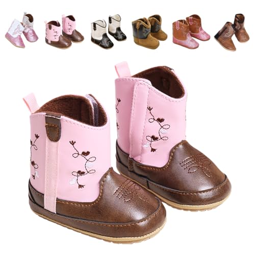 Yibubu Baby Shoes Baby Girls Boots Embroidery Western Cowgirl Boots Infant Sequin Leather Cowboy Booties Round Toe Ankle High Hook and Loop Shoes Slip-resistant Sole First Walker Newborn Soft Sole Flat Shoes (6887PK 0-6 Months Infant 6 Months Age US Footwear Size System Medium)