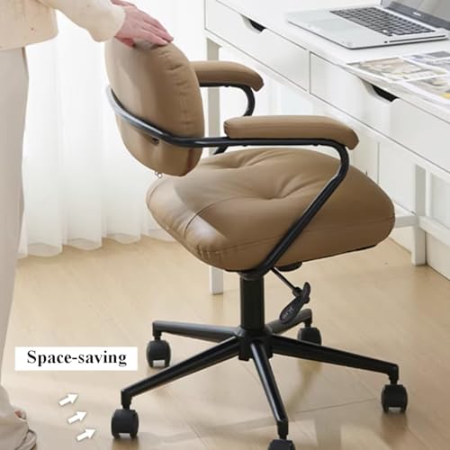快適なオフィスデスクチェア 腰部サポート付きパソコンチェア 本革製エルゴノミックロッキングオフィス椅子 高さ調節機能付きスイベルキャスター椅子 （自宅の寝室・リビング用）(Khaki) [4]