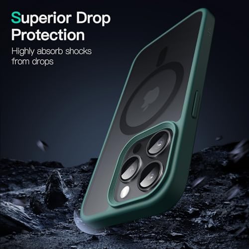 Image of JETech Magnetic Cover Case for iPhone 15 Pro 6.1-Inch Compatible with MagSafe, Translucent Matte Back Slim Shockproof Phone Cover (Dark Green)