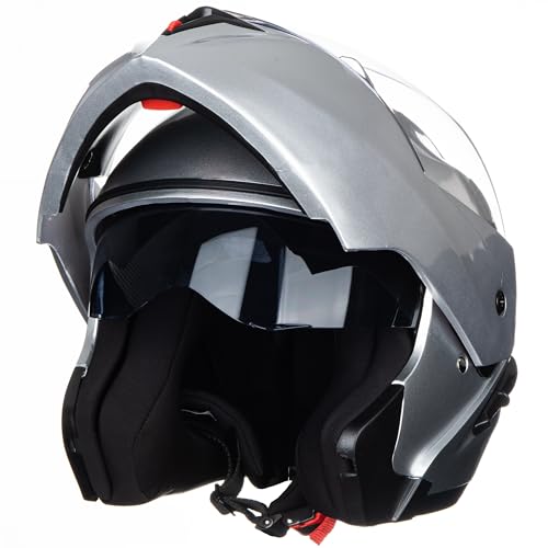 Helm für Motorräder Full-Face Motorcycle Helmet Tragbarer Integralhelme Flip-up Motorradhelm Zertifizierung von ECE (Silbrig, M)