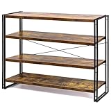 HCHQHS ラック 棚 オープンシェルフ 4段 収納 収納ラック スリム 収納 木製棚板 スチールラック 棚 おしゃれ 北欧 木製ラック キッチン シェルフ 収納棚 幅120 組み立てが簡単