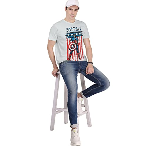 Image of Free Authority Captain America Printed Regular Fit Navy Blue Cotton Men Hoodie Sweatshirt