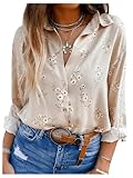 SweatyRocks Women's Floral Print Button Up Blouses Collar V Neck Long Sleeve Shirts Tops Apricot Medium