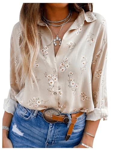 SweatyRocks Women's Button Down Shirt Long Sleeve Floral Casual Dressy Blouse Work Shirt