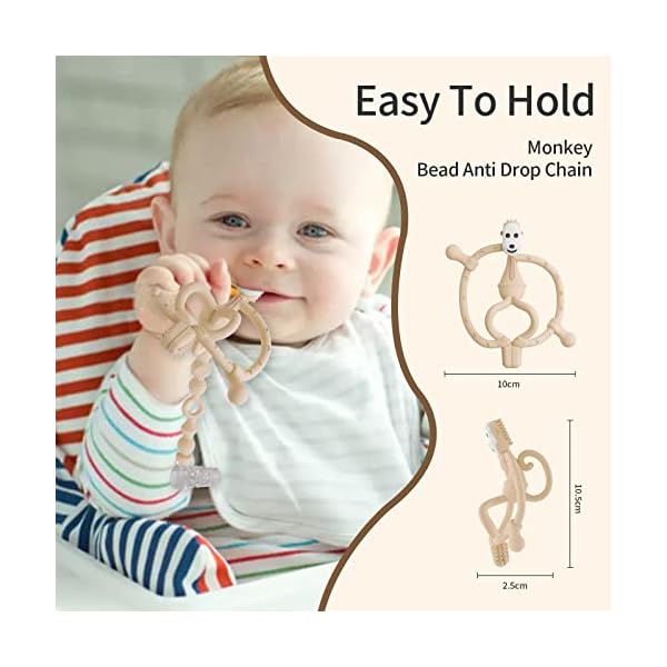 Beißringe für Baby - BPA freies weiches Silikon Beißspielzeug, Beißring-Set für Babys ab 3 Monaten mit Clip, Leicht zu greifende, leicht zu reinigende Beißhilfe für Babys, Khaki – Bild 3