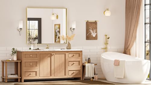 Image of Keonjinn 42x36 Inch Gold Bathroom Mirror for Over Sink, Rectangular