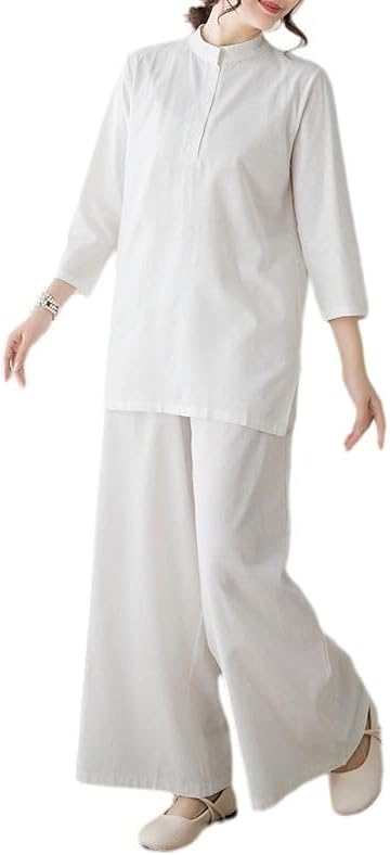Women Solid Color Two Piece Set Stand Collar Top Elastic Waist Pants Casual Outfit