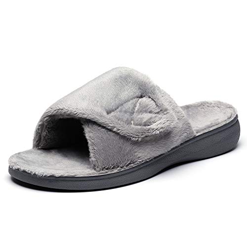 Image of SOLLBEAM Women's Plantar Fasciitis Fuzzy House Orthopedic Adjustable Slippers With Arch Support Orthotic Heel Cup Sandals For Ladies