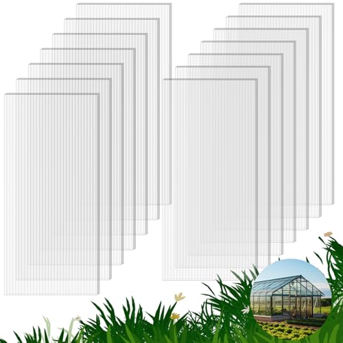 14 Pack Polycarbonate Greenhouse Panels 4 x 2 x 0.24 Twin-Wall Polycarbonate Sheets for All Weather Green house Covering Clear Greenhouse Panels Excellent Light Transmission & Weather Resistance