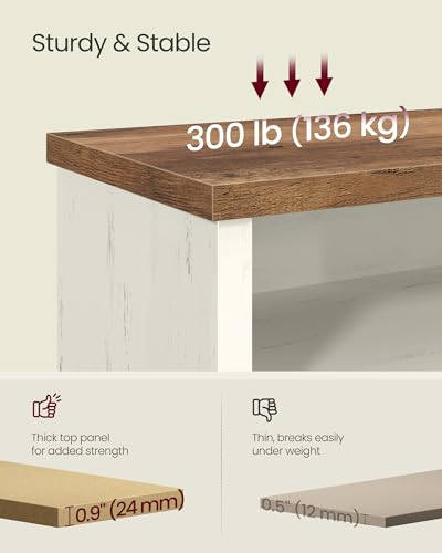 Image of VASAGLE Shoe Bench, Storage Bench, 6 Compartments, Adjustable Shelves, for Living Room, Entryway, Dorm, 11.6 x 39.4 x 19.7 Inches, Rustic White and Honey Brown ULSB036W02