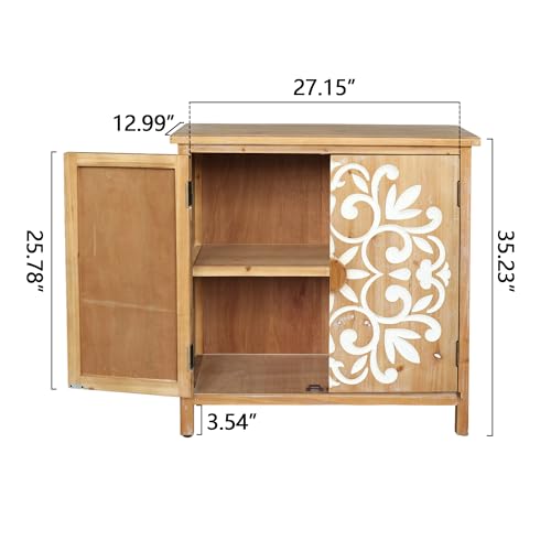 Image of Small Entryway Cabinet with Storage - Farmhouse Cabinet for Living Room, Decorative Storage Cabinet with Floral Carvings, Antique Brown & White Accent Cabinets