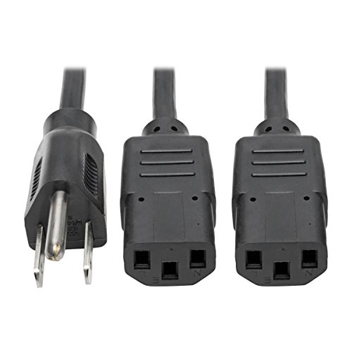 Tripp Lite Y Splitter Power Cable, AC Power Cord Splitter, NEMA 5-15P to 2X C13-10A, 125V, 18 AWG, 18 inches, Black (P006-18N-2)