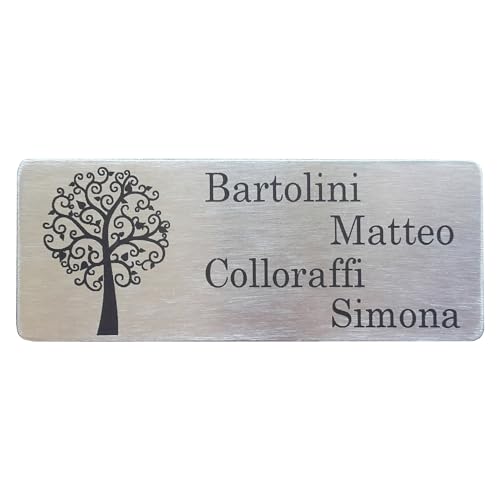 GUIZZO Creart - Targa Personalizzata con Nome, Via e/o Famiglia in Acciaio Inox, Targhetta Personalizzata Made in Italy, Targhetta Porta Ingresso Personalizzata Multiuso Modificabile, 10x4 H cm