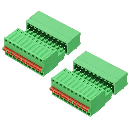 sourcing map 2set 2.5mm 0.1" Pitch PCB Terminal Block Connector 10 Pin 90 Degree Pin Male Female Pluggable Quick PCB Wiring Terminals for 27-20AWG Cable Mechanical Equipment, Green