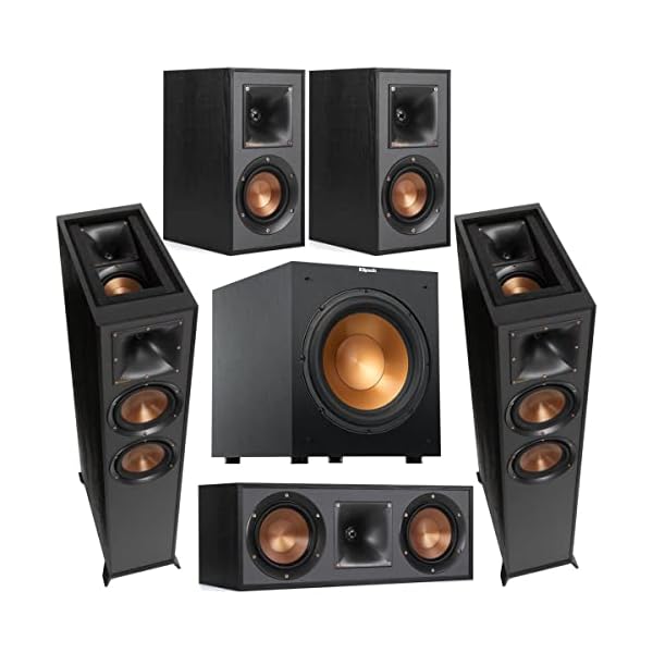 Klipsch Reference Series 5.1 Home Theater Pack with 2X R-625FA Floorstanding Speakers, R-52C Center Channel Speaker, 2X R-41M Bookshelf Speakers (Speaker System + Subwoofer)