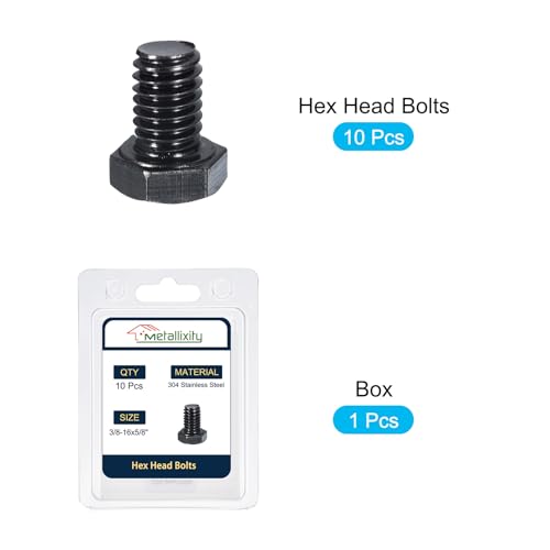 Image of METALLIXITY Hex Head Bolts (3 /8-16 x 5 /8 inch 10Pcs), 304 Stainless Steel, Black Oxide