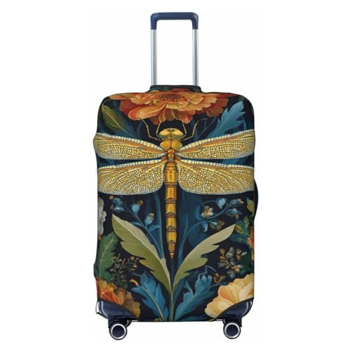 Dragonfly With Floral Botanical Elastic Travel Luggage Covers Dustproof Scratch-Resistant Suitcase Protector Fit 22-24 Inch
