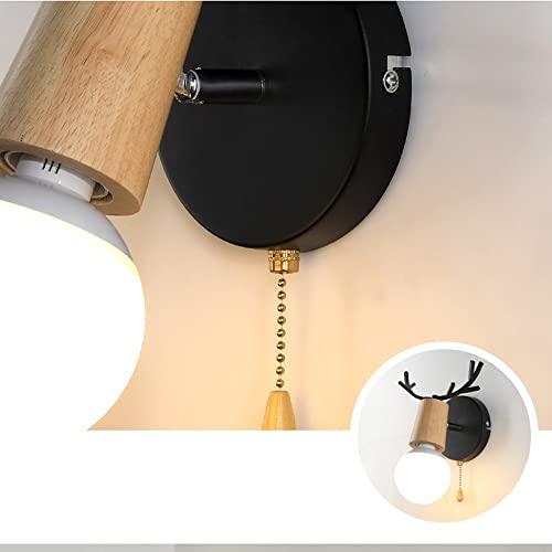 Mini lámpara de pared de asta E27 aplique de madera para dormitorio 6