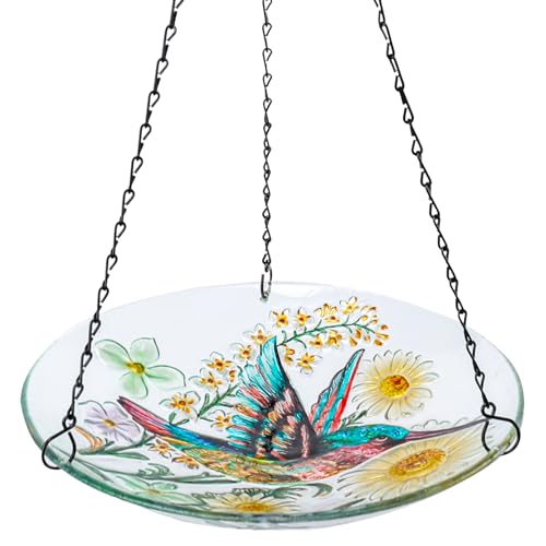 MUMTOP Hanging Bird Bath-Bird Baths for Outdoors - 12 Inch Hummingbird Daisy Glass Bird Water Bowl Bird Feeders for Outside, Garden, Lawn Yard Decor
