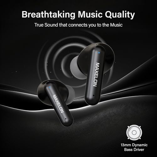 Image of Maxelon Maxpods Pro (Grey) Wireless Earbuds TWS Deep Bass, Enviromental Noise Cancellation 350 Hrs Standby Long Battery Life, IPX5 Sweat Resistance Quad Mic with Touch Control Type C chargning Port