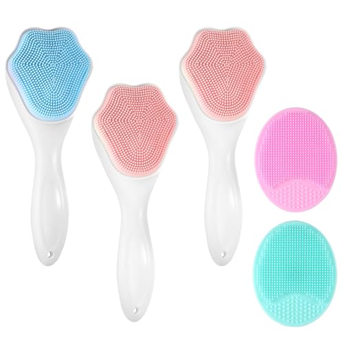 Silicone Pore Cleansing Brush for Face - Manual Exfoliator & Blackhead Scrubber, Gentle Facial Scrub Brush, Waterproof, Handheld Skincare Tool (5 Pcs)
