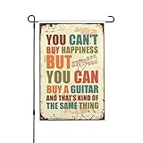 Banderas pequeñas para jardín con la que no puedes comprar la felicidad, pero puedes comprar una guitarra, bandera de jardín, bandera de jardín de doble cara