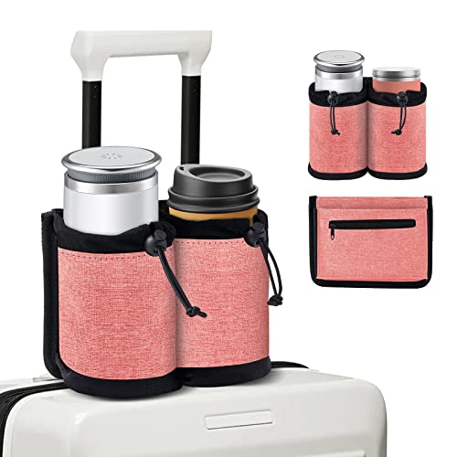Image of Travel Essentials Drink Holder, with 2 Coffee Mugs Tightening Drawstring, Luggage Cup Holder Attachment, for Flight Attendant & Travelers - Travel Luggage Accessories by YSCEN (red)