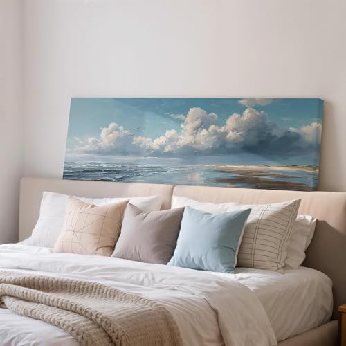 Toile panoramique de plage grand format avec cadre intérieur en bois