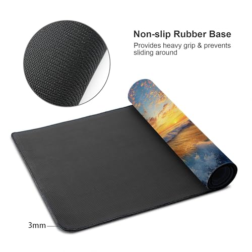 Image of Cloud Wave Beach Extended Gaming Mouse Pad, with Stitched Edges Large Mouse Pad Desk Protector, Rubber Base Mousepad Keyboard Mouses Mat for Work Game Office Home- 32 inch X 12 inch Inch,E693