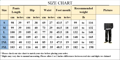 Vintage Men's Korean Denim Pants Y2K Cltohes Streetwear Printed Patchwork Male Baggy Jeans Straight Trousers (Black,M,Medium) #TOP6