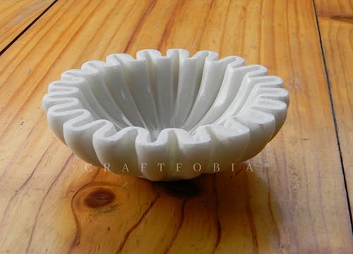 Craftfobia Handcrafted Marble Bowl/Antique Scallop Bowl/Fruit Bowl/Vintage Ring Dish/Decorative Ruffle Flower Bowl/Housewarming Wedding Gift/Urli (6) #TOP25