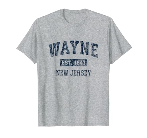 Wayne New Jersey NJ Vintage Sports Design Navy Print T-Shirt