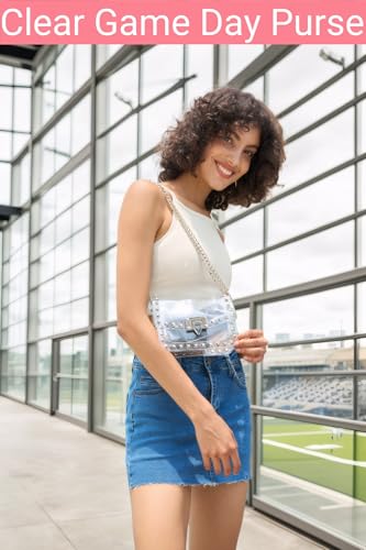 Clear Crossbody Purse Bag for Women Stadium Approved with Studded Rivet, Clear PVC Handbag for Concert & Game Day3