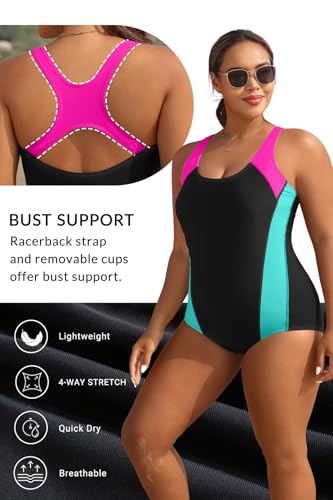 Image of Aqua Eve Plus Size Swimsuits Athletic One Piece Bathing Suit for Women Tummy Control Slimming Swimwear